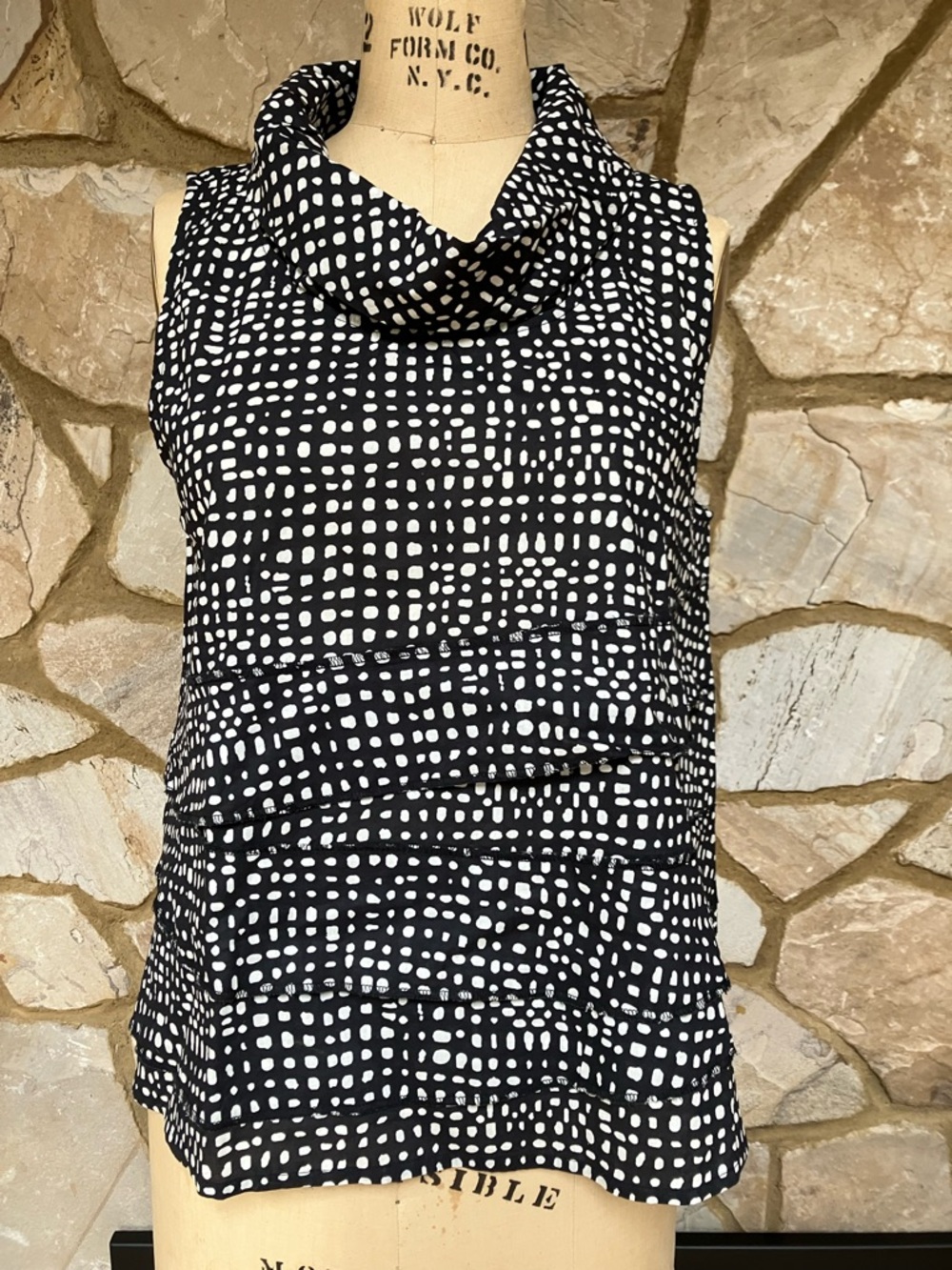 Tulip Brand Sleeveless Black & White Dot Cowl Neck Top